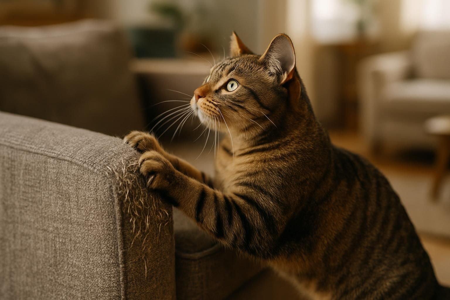 Chat qui fait ses griffes sur un canapé