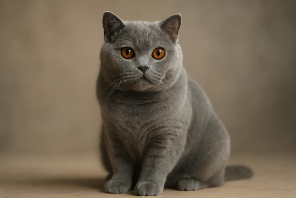 Découvrez le British Shorthair, un chat au pelage dense et aux yeux ronds, connu pour son caractère doux et sa robustesse. Parfait compagnon pour toute la famille.