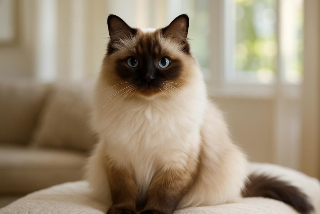 Découvrez le Ragdoll, un chat doux et affectueux, reconnu pour son pelage soyeux et son caractère calme et sociable.