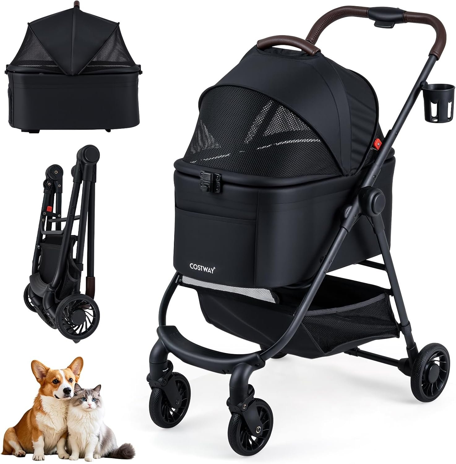 Poussette 3 en 1 pour chat COSTWAY