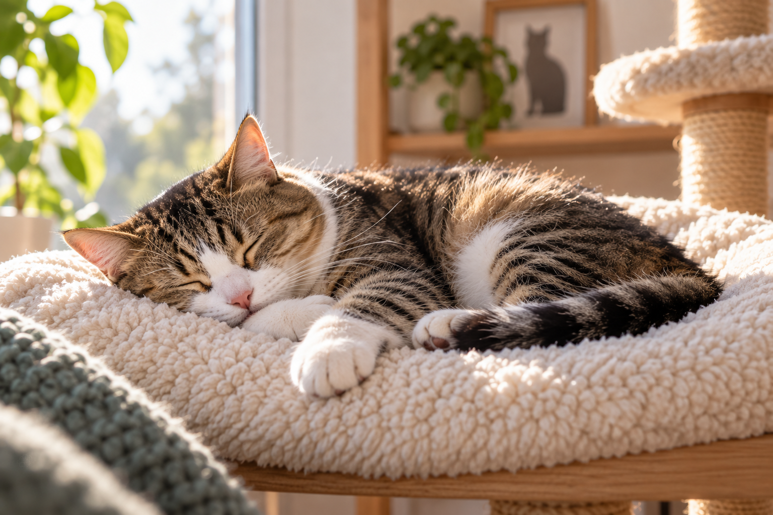 Chat endormi confortablement dans un cocon douillet
