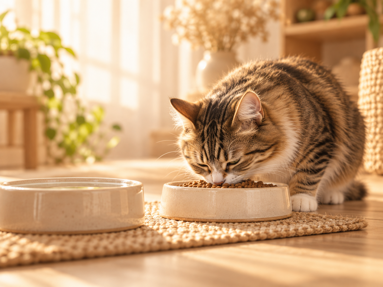 Chat devant sa gamelle pour la rubrique alimentation