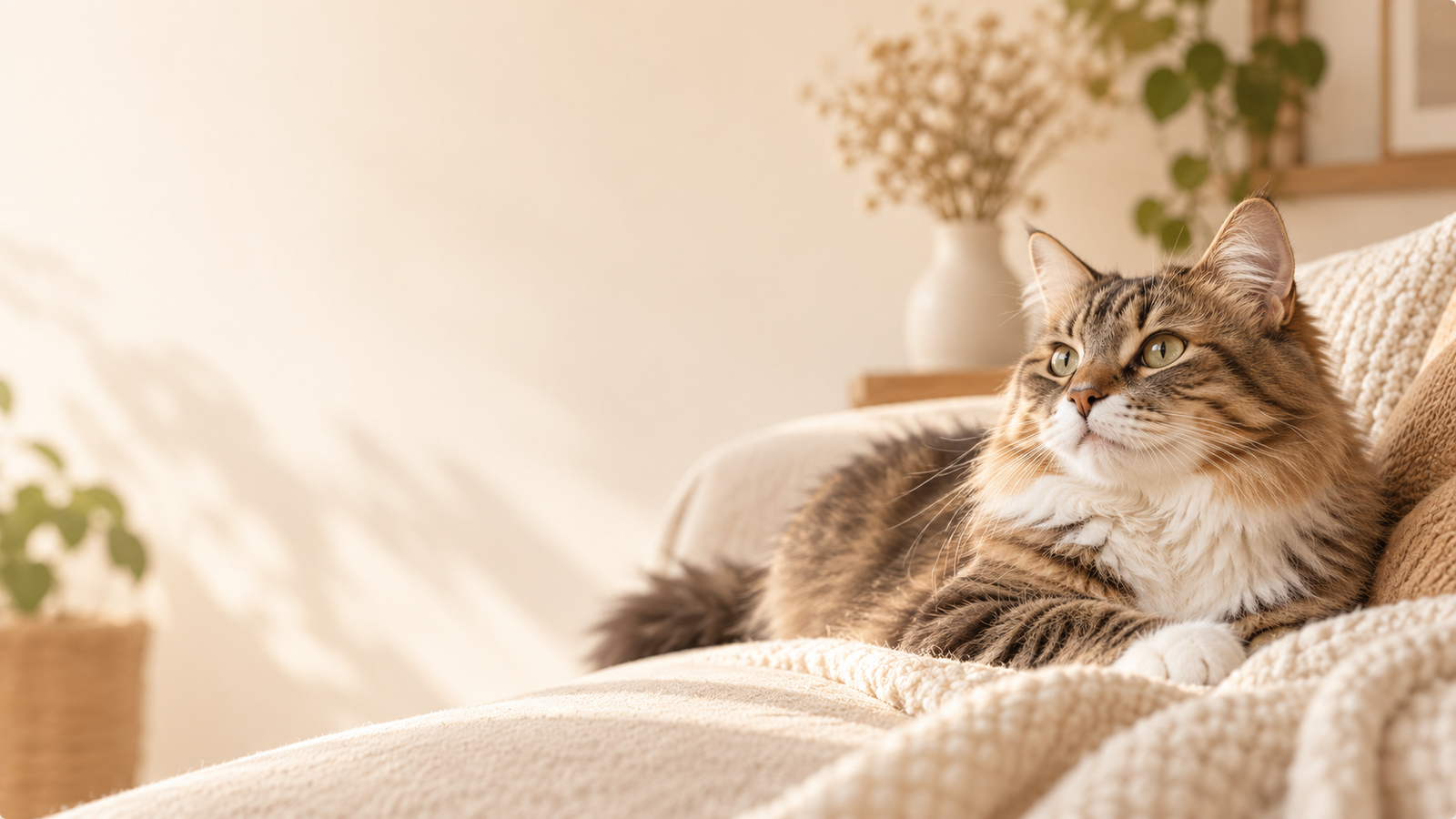 Chat détendu dans un intérieur chaleureux