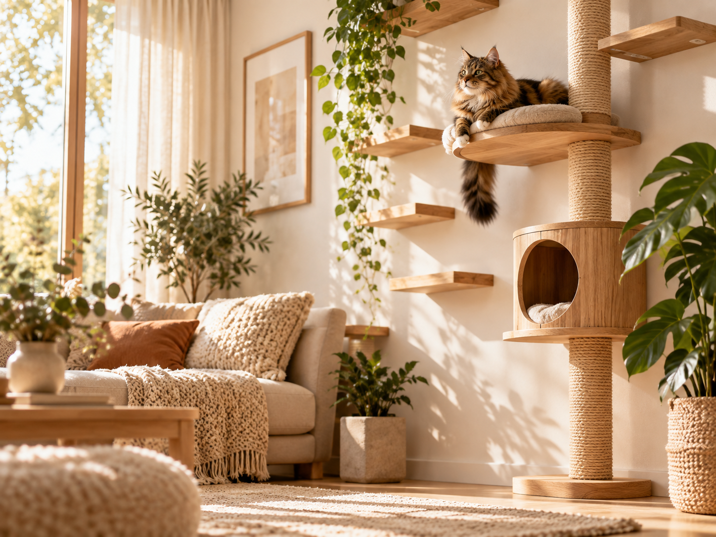 Chat sur un mobilier mural