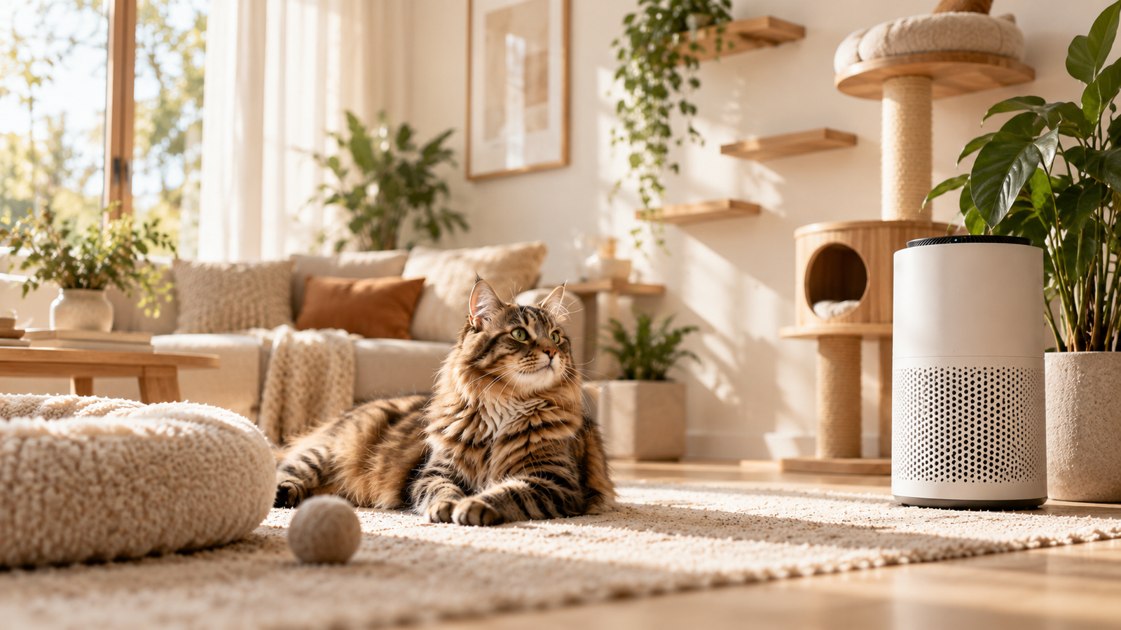 Chat près d'un purificateur d'air