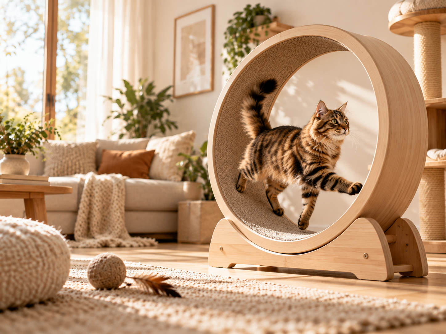 Chat utilisant une roue d'exercice